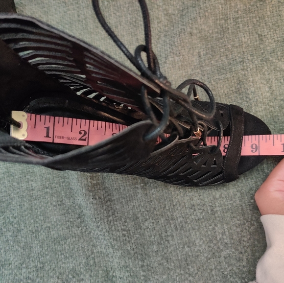 Shoedazzle Black Suede Caged Open Toe Pumps - Picture 11 of 12